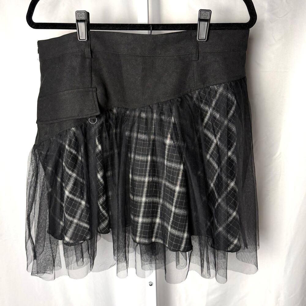 NWT Punk Rave Nyctalope Skirt Black Plaid Tulle Goth Mini Grunge 3XL - US L‎